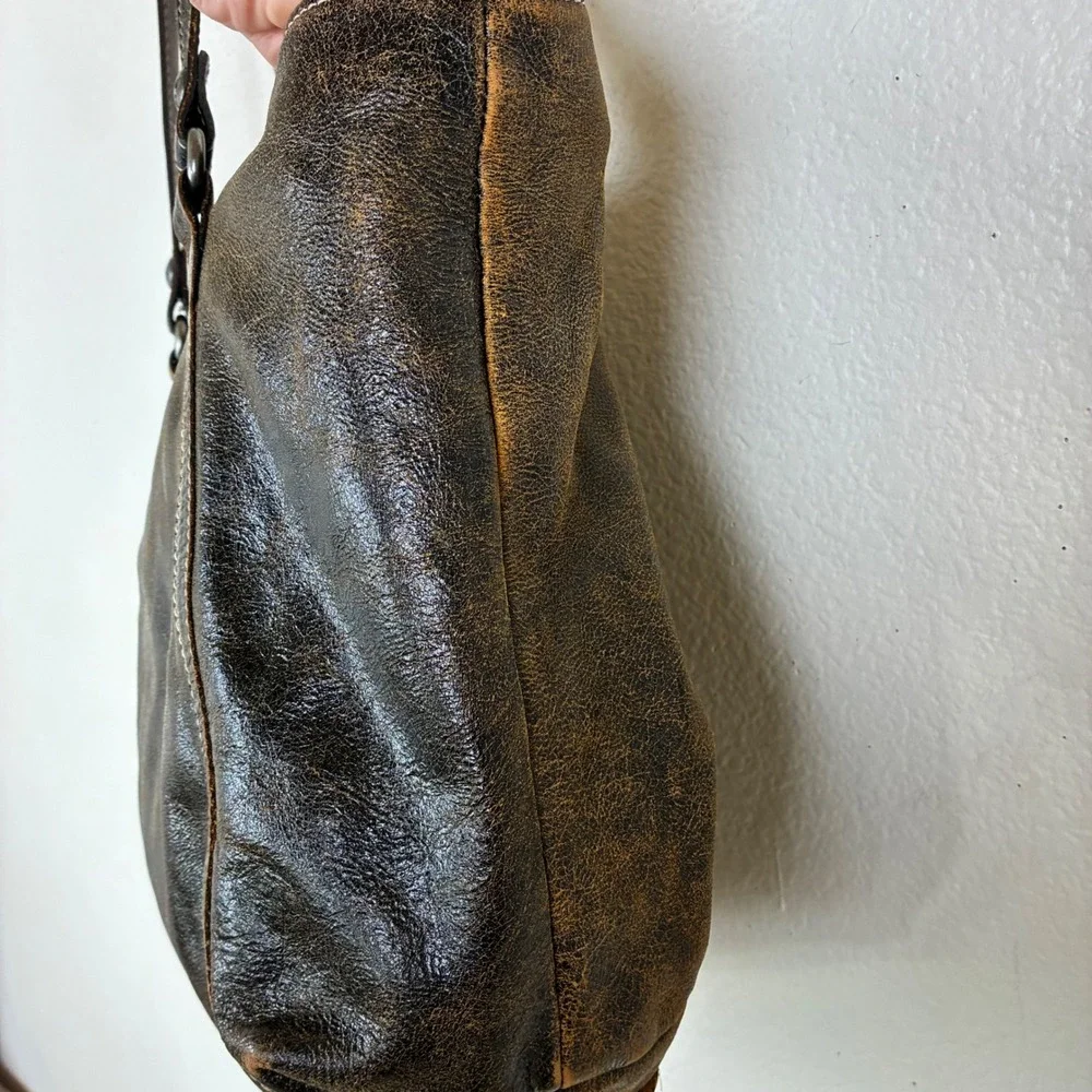 Patricia Nash Bag Italy Oversized Genuine Leather Brown Distressed Studded Boho